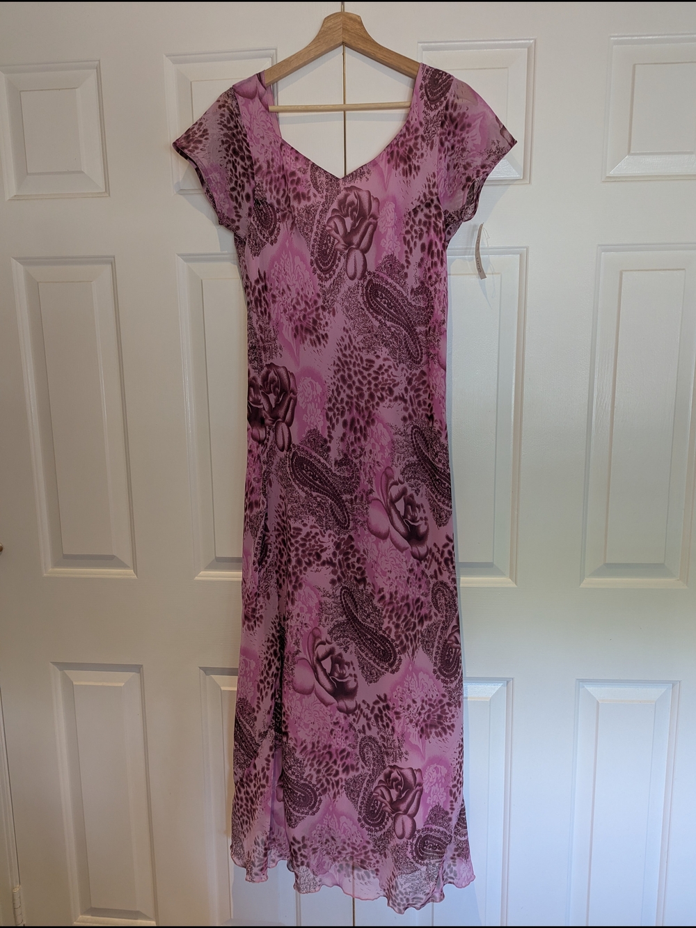 90s Pink Floral Paisley Maxi Dress Fairycore Boho Gypsy L/XL Wedding Romantic